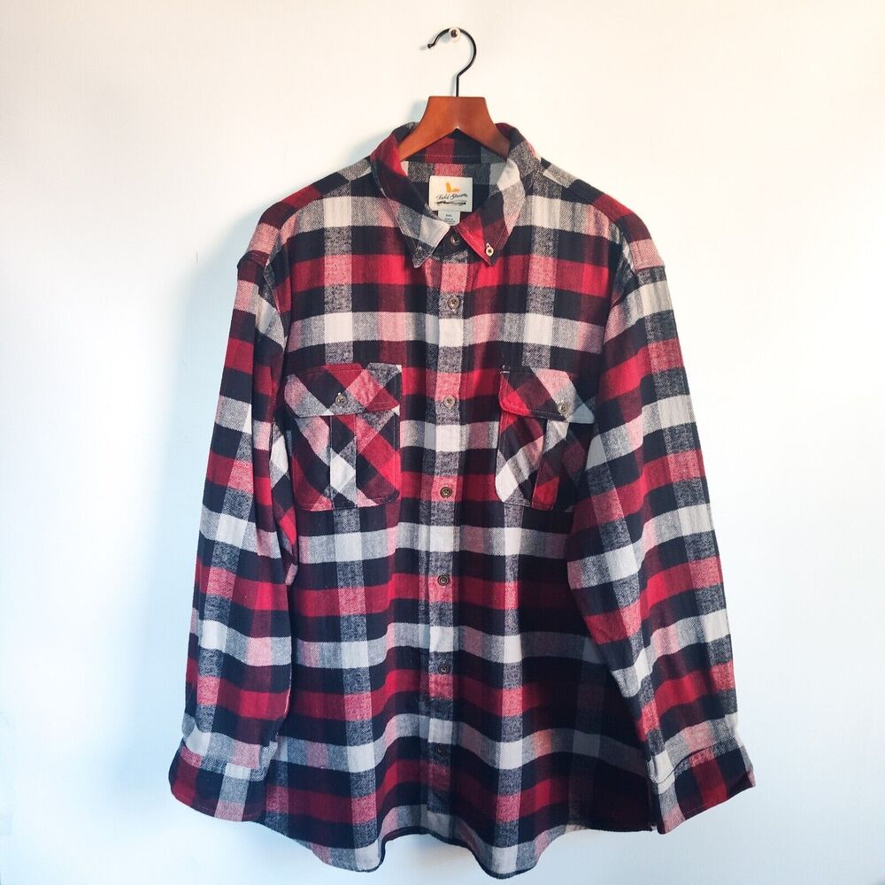Field & Stream Shirt Red White Black Buffalo Plaid‎ Flannel Button Up Camp 2XL